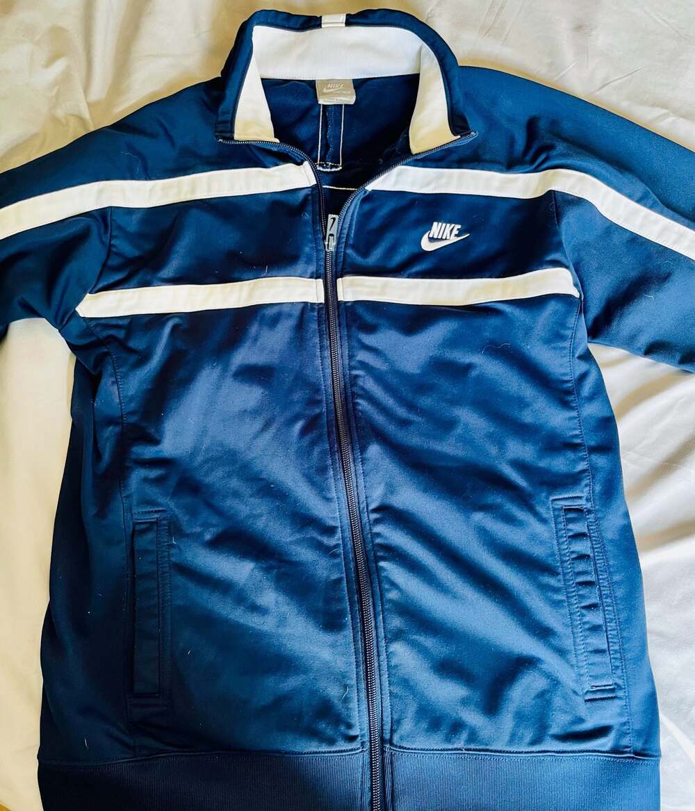 Vintage Nike Sportswear Youth XL (18-20) Blue and White Full-Zip Track Jacket